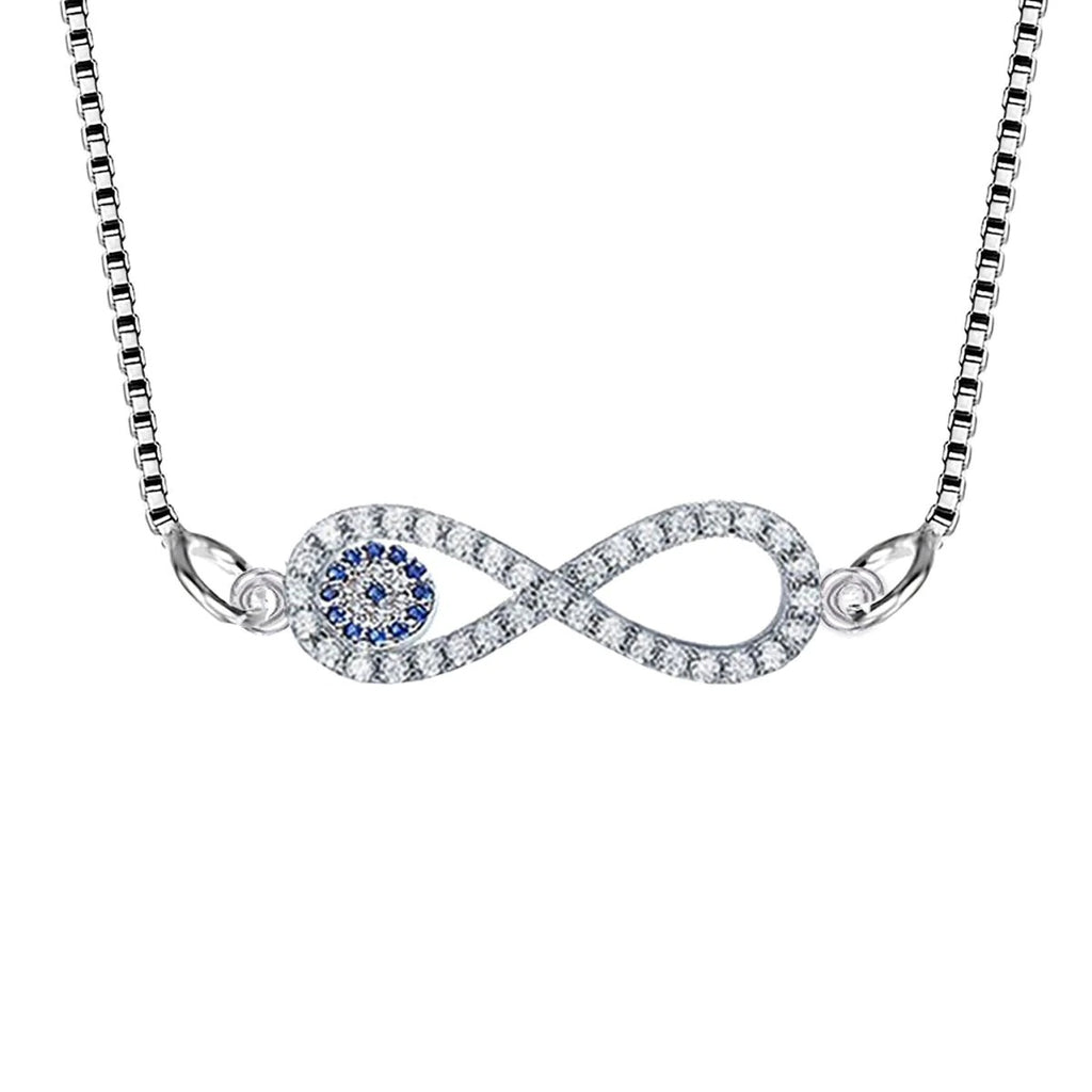 Turkish Evil Eye American Diamond Silver Necklace Pendant Chain with Infinity Symbol