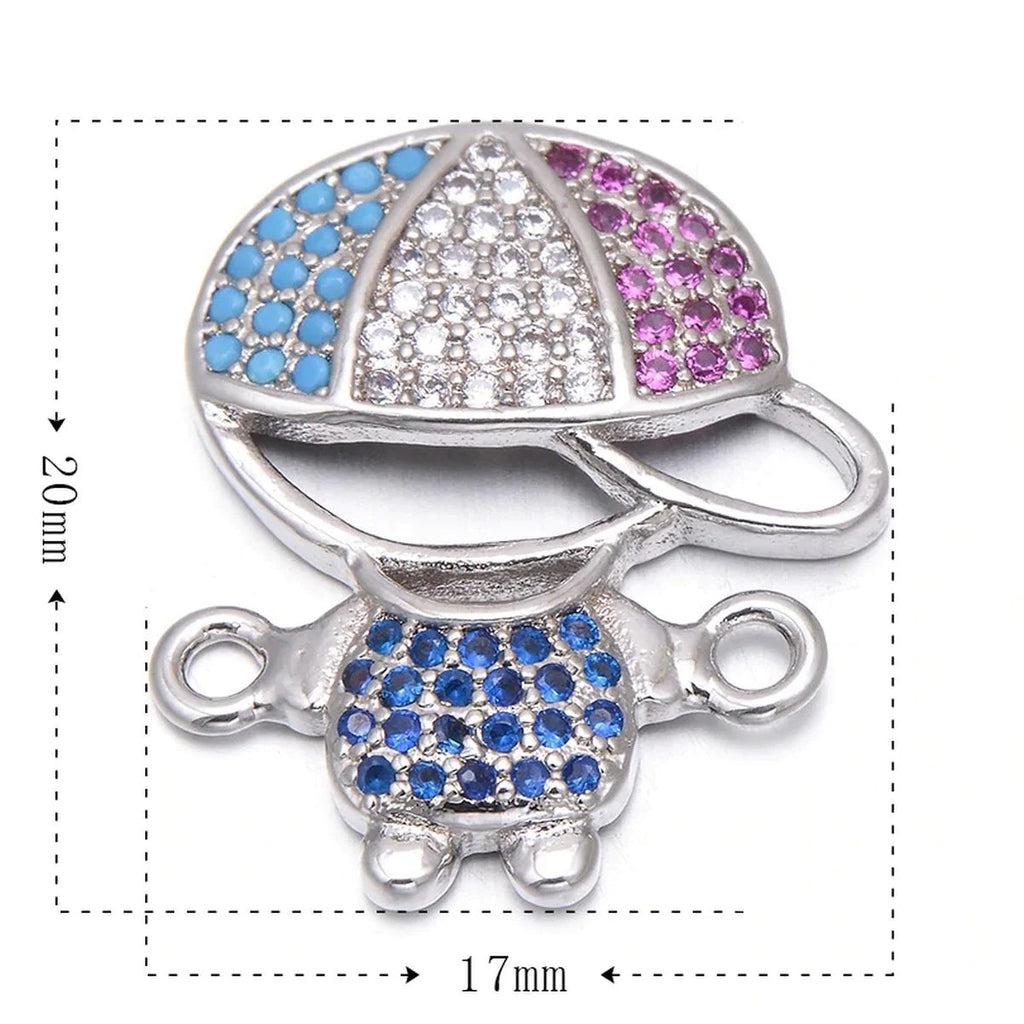Sparkling Baby Boy Charms on a Adjustable Slider Extender Silver Color Bracelet