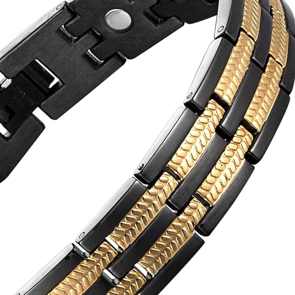 Titanium Stainless Steel Black Gold Magnet Health Therapy Bio Energy Bracelet for Men
