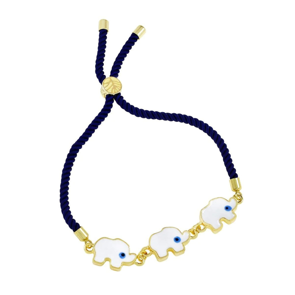 Embrace Symbolic Protection and Style with our Triple Elephant Evil Eye Bracelet in Blue and White for Women & Kids