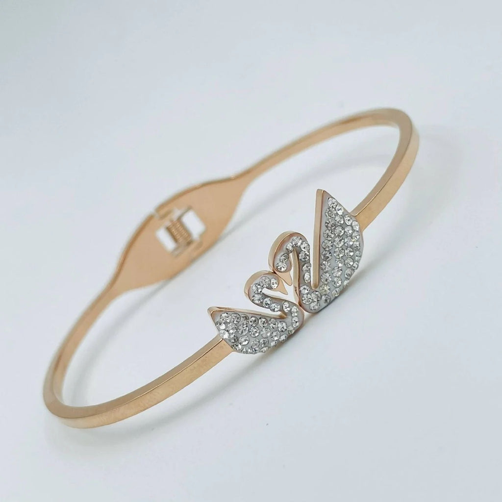 White Cubic Zirconia Swan Stainless Steel Bracelet Bangle Kada for Women