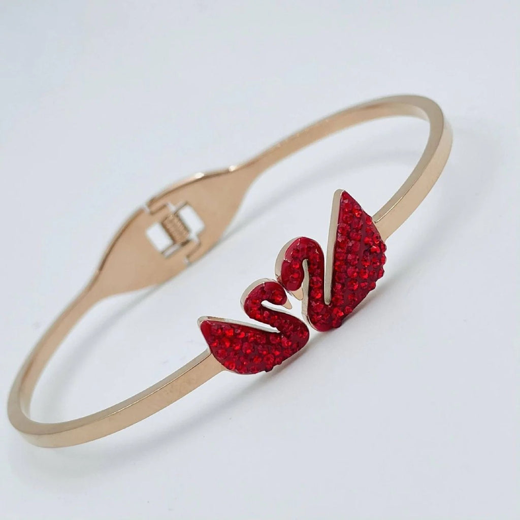 White Cubic Zirconia Swan Stainless Steel Bracelet Bangle Kada for Women
