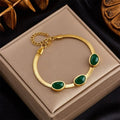 Enchanting Green Beads 18K Gold Stainless Steel Snake Chain Bracelet for Women