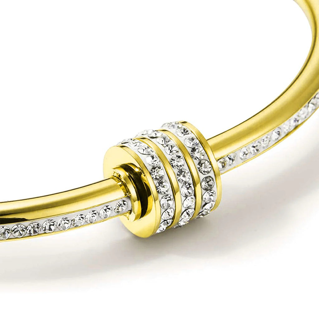 Studded Lock Cubic Zirconia - 18K Gold Stainless Steel Openable Kada Bangle for Women