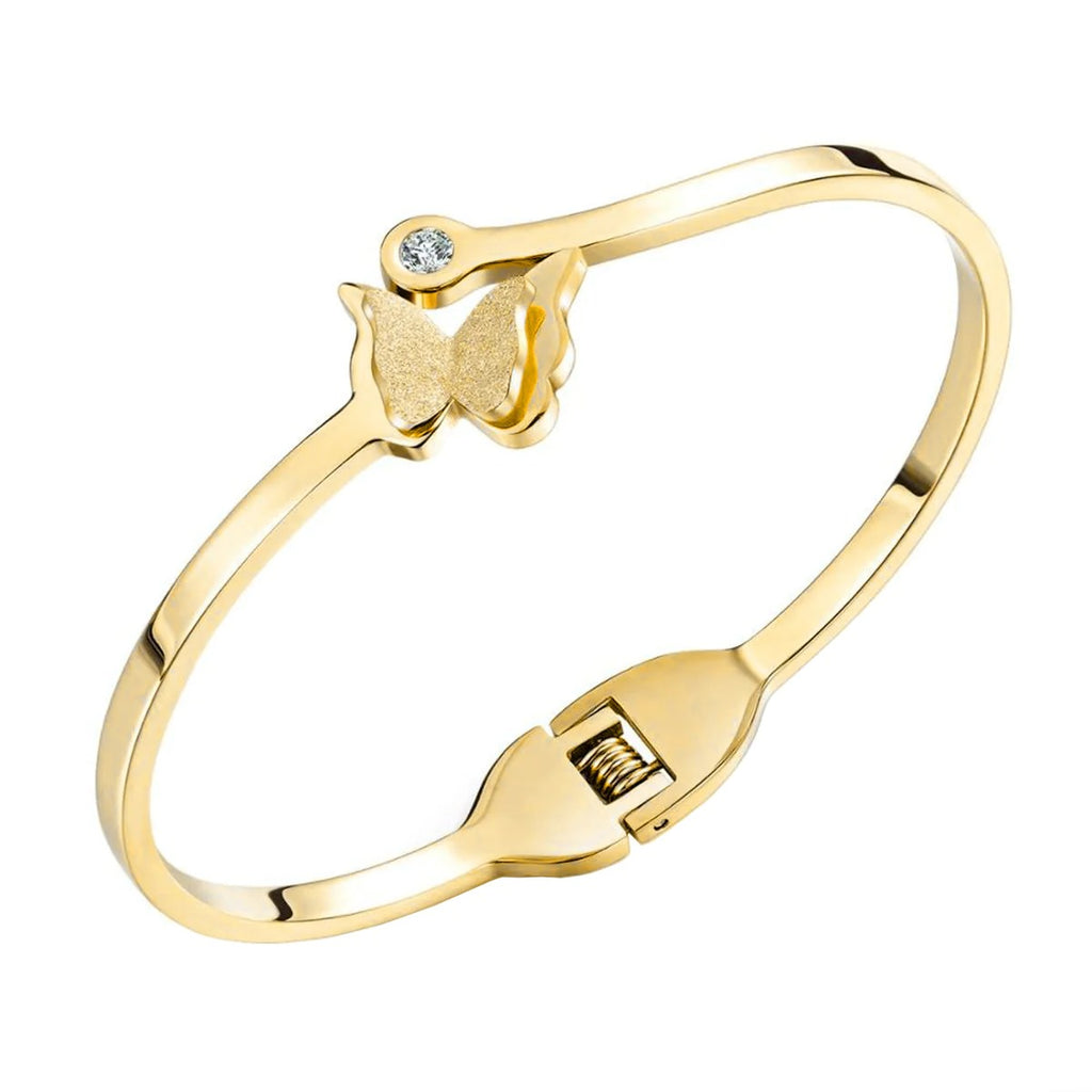 18K Gold Stainless Steel Openable Kada Bangle with Butterfly Zircon for Women