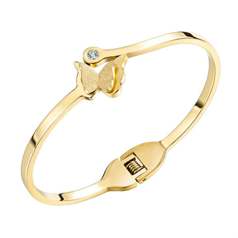 18K Gold Stainless Steel Openable Kada Bangle with Butterfly Zircon for Women