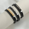 Stainless Steel Gold Black Laser Engraved Leather Wrist Band ID Bracelet For Men