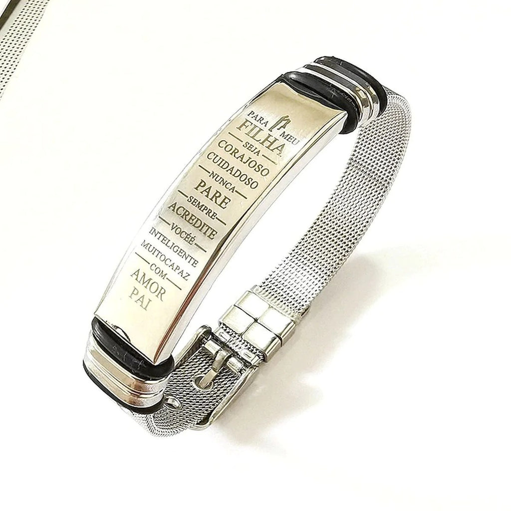 Customized Laser Engraved Stainless Steel Mesh Wrist Watch Band ID Bracelet for Men