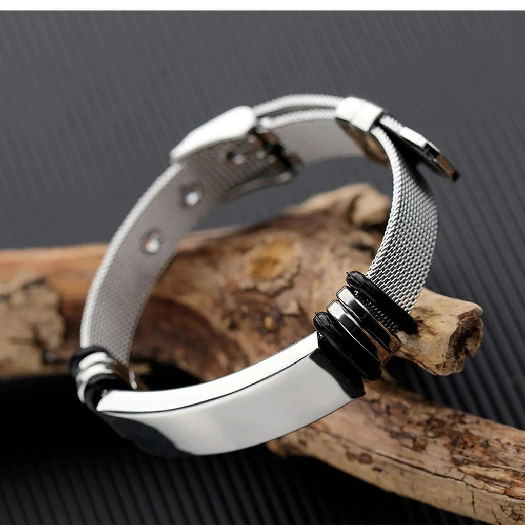 Customized Laser Engraved Stainless Steel Mesh Wrist Watch Band ID Bracelet for Men