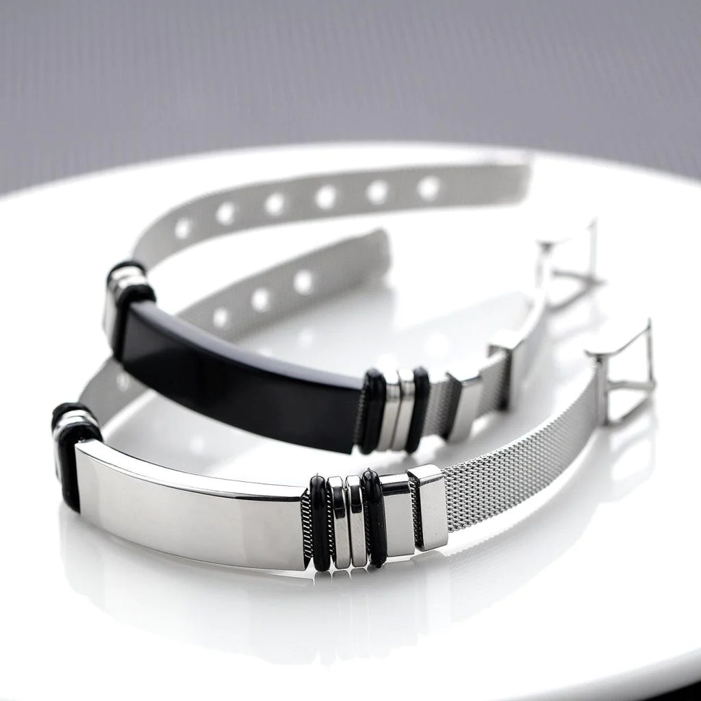 Customized Laser Engraved Stainless Steel Mesh Wrist Watch Band ID Bracelet for Men