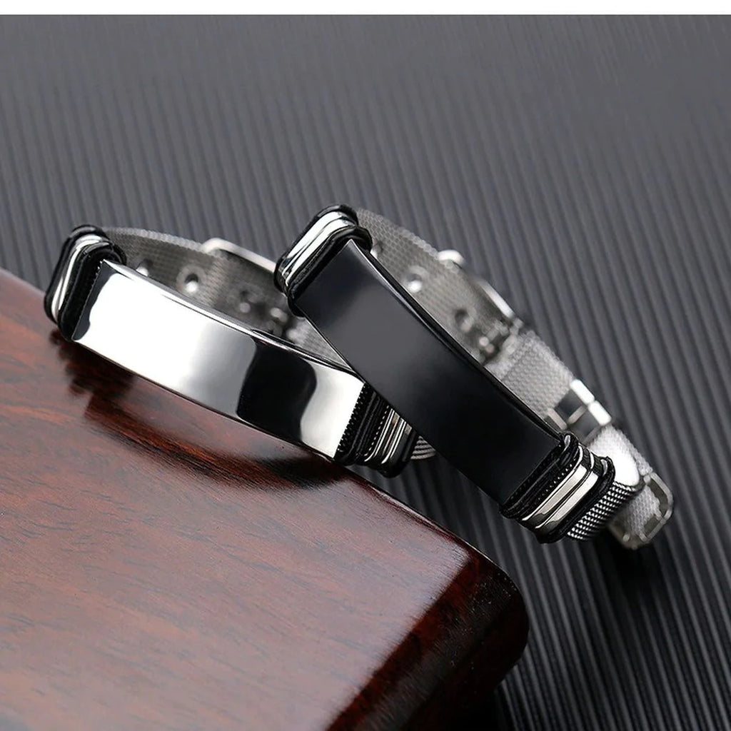 Customized Laser Engraved Stainless Steel Mesh Wrist Watch Band ID Bracelet for Men