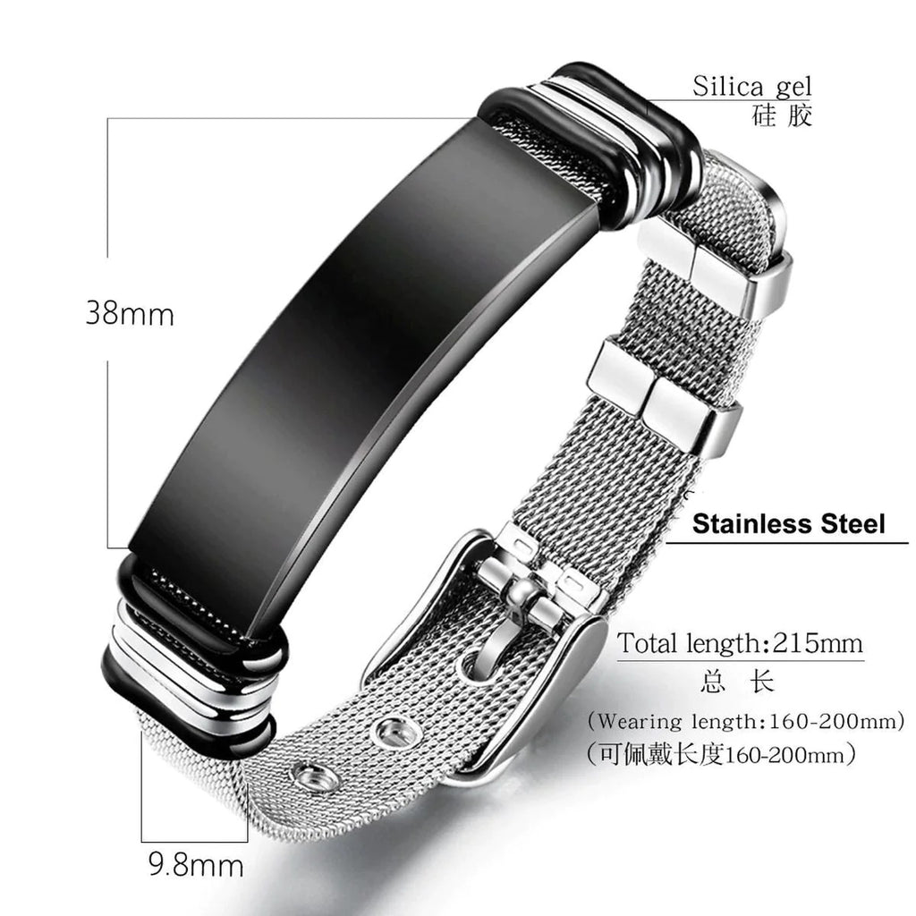 Customized Laser Engraved Stainless Steel Mesh Wrist Watch Band ID Bracelet for Men