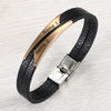 Geometric Stainless Steel Gold Black Customized Personalised Laser Engraved Wrist Band Leather Bracelet for Men - Stylish and Personalized Accessory