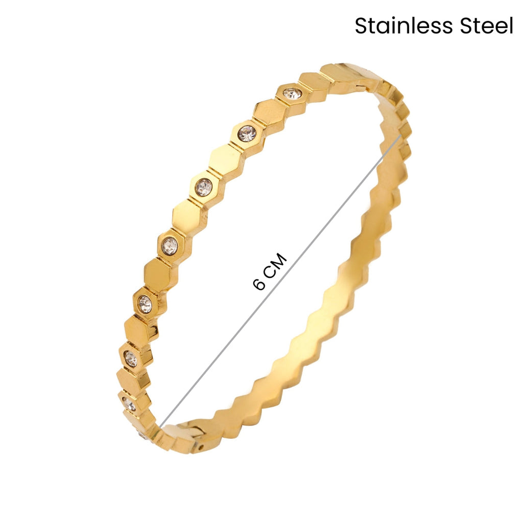Gold-Plated AD Bangle-Style Hexagonal Anti-Tarnish Bracelet for Women
