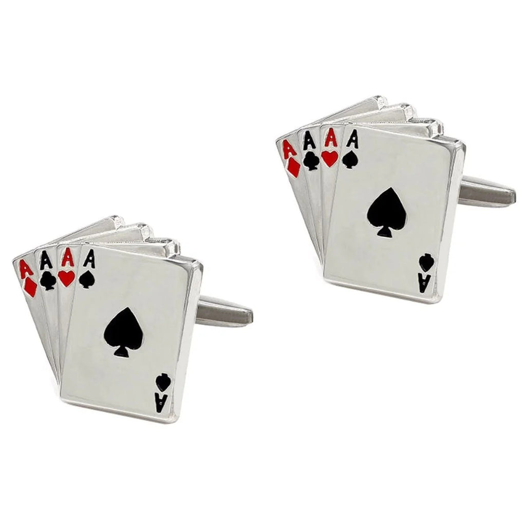 Stylish Silver Ace Poker Cufflinks in Presentation Gift Box
