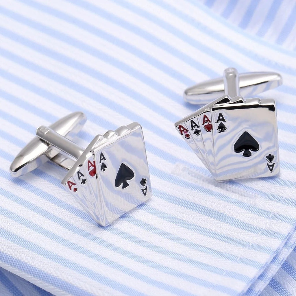 Stylish Silver Ace Poker Cufflinks in Presentation Gift Box
