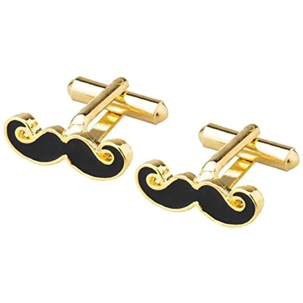 Elegant Silver & Gold Color Mustache Cufflinks in a Presentation Gift Box