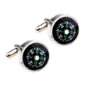 Elegant Round Compass Cufflinks in Black with Presentation Gift Box