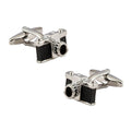 Sleek Black Camera Cufflinks in Presentation Gift Box
