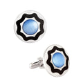 Refined Round Cufflinks in Blue and Black with Presentation Gift Box