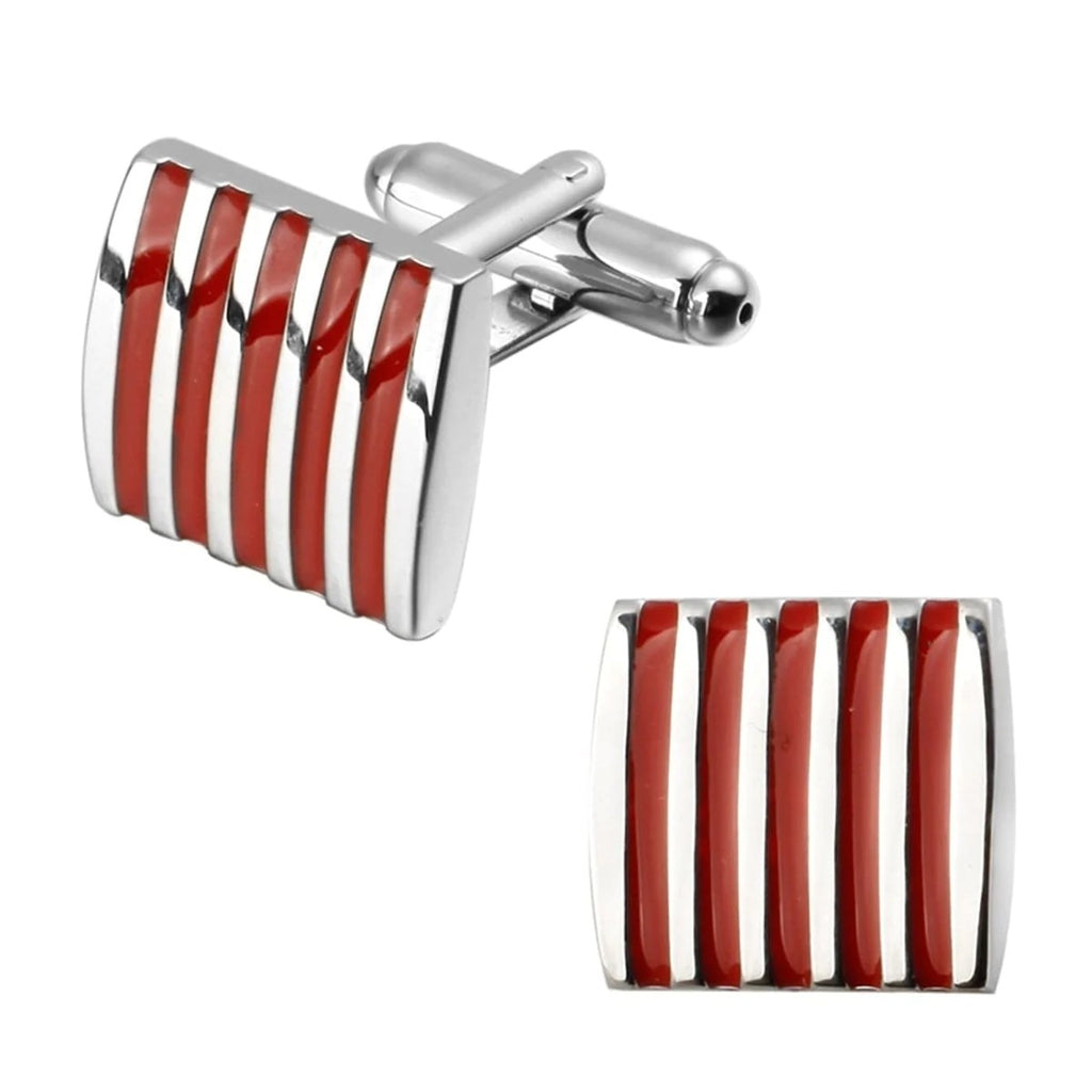 Elegant Red Striped Rectangle Cufflinks in Presentation Gift Box