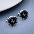 Sleek Black and Silver Prancing Horse Cufflinks for Men Presentation Gift Box