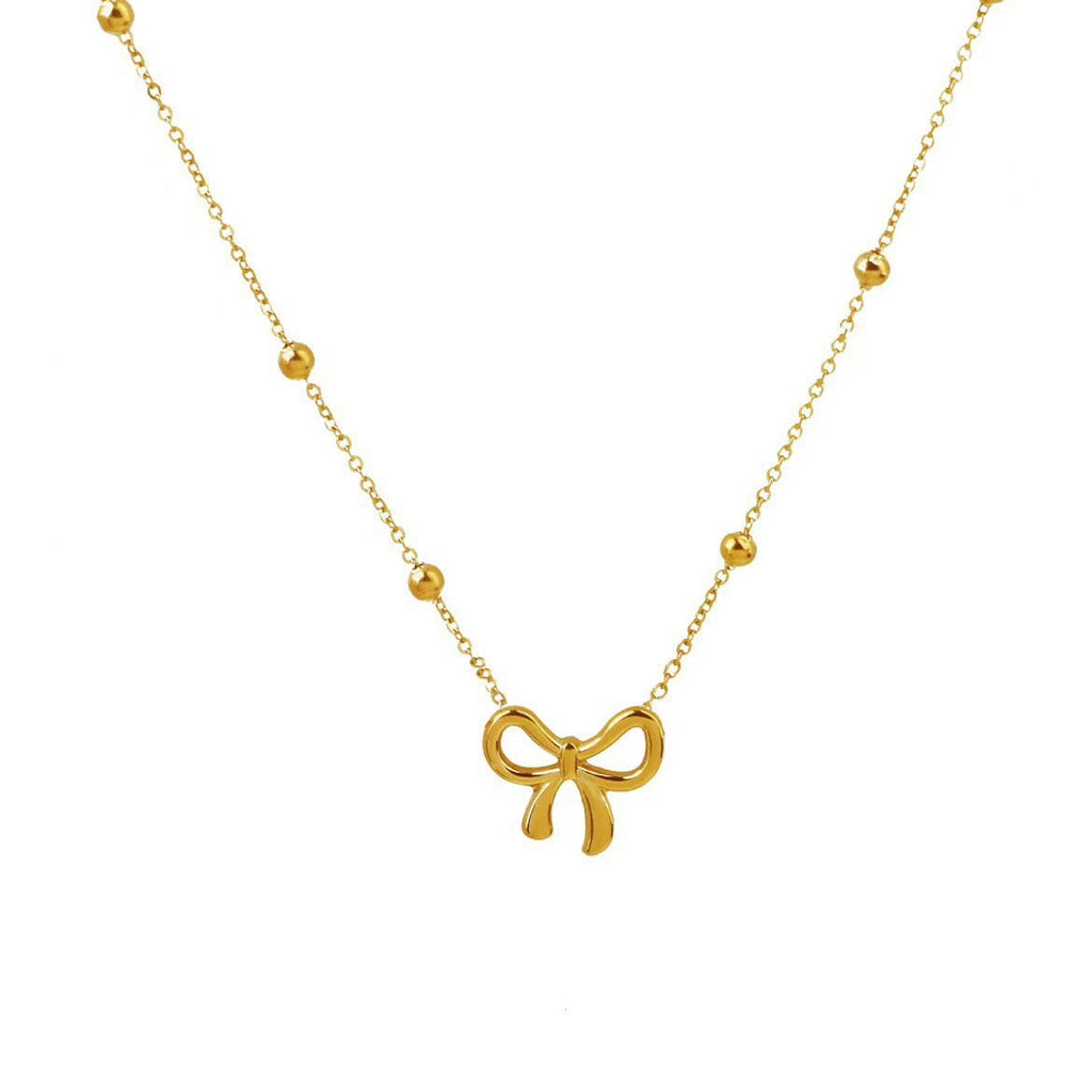 Gold Plated Anti Tarnish Infinity Bow Pendant Necklace for Women