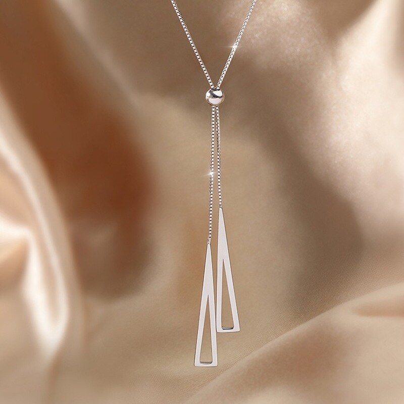 Stainless Steel Geometric Tassel Pull-Out Anti-Tarnish Necklace for Women