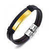 Custom Engraved Premium Quality Black Leather Bracelet with Stainless Steel