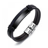 Custom Engraved Premium Quality Black Leather Bracelet with Stainless Steel