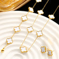 Stainless Steel Gold Plated White Anti Tarnish Clover Jewelry Set For Girls And Women