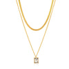 Gold-Plated Anti-Tarnish Green Emerald Geometric Layered Necklace for Women