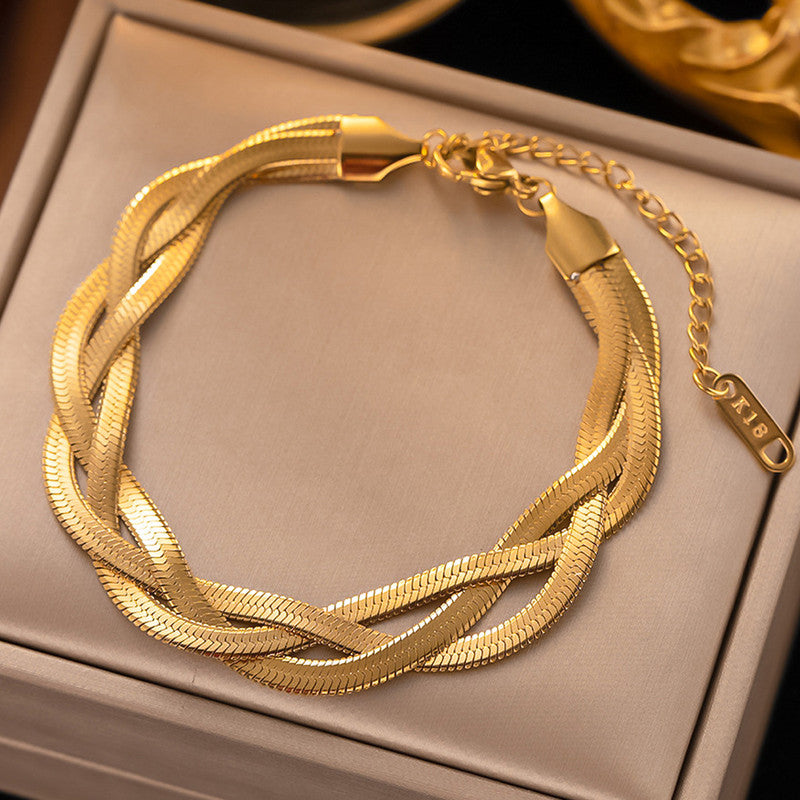 Gold-Plated Anti-Tarnish Thick Snake Chain Bracelet for Women