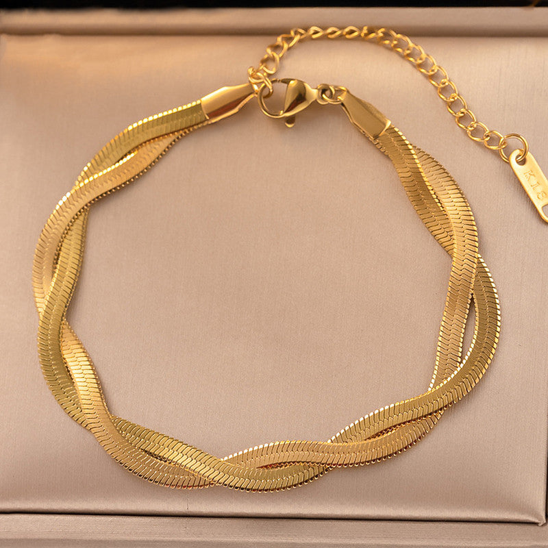 Gold-Plated Anti-Tarnish Thick Snake Chain Bracelet for Women