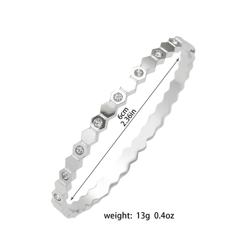 Gold-Plated AD Bangle-Style Hexagonal Anti-Tarnish Bracelet for Women