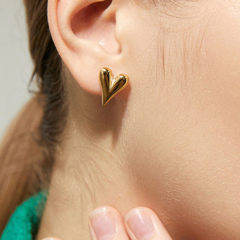 Gold-Plated Anti-Tarnish Heart Themed Earrings for Women