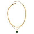 Gold-Plated Anti-Tarnish Green Emerald Geometric Layered Necklace for Women
