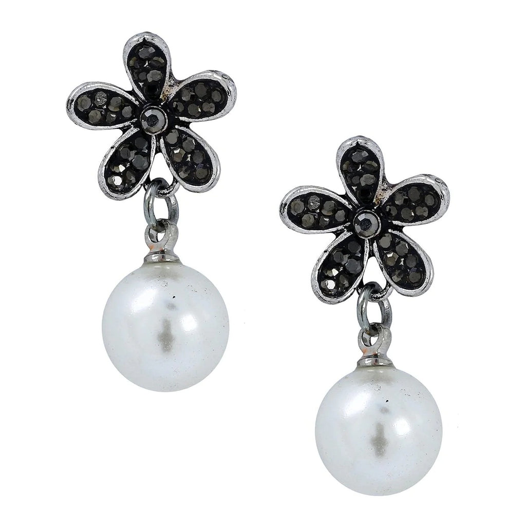 Bohemian Tribal Marcasite Pearl Drop Earrings for Women