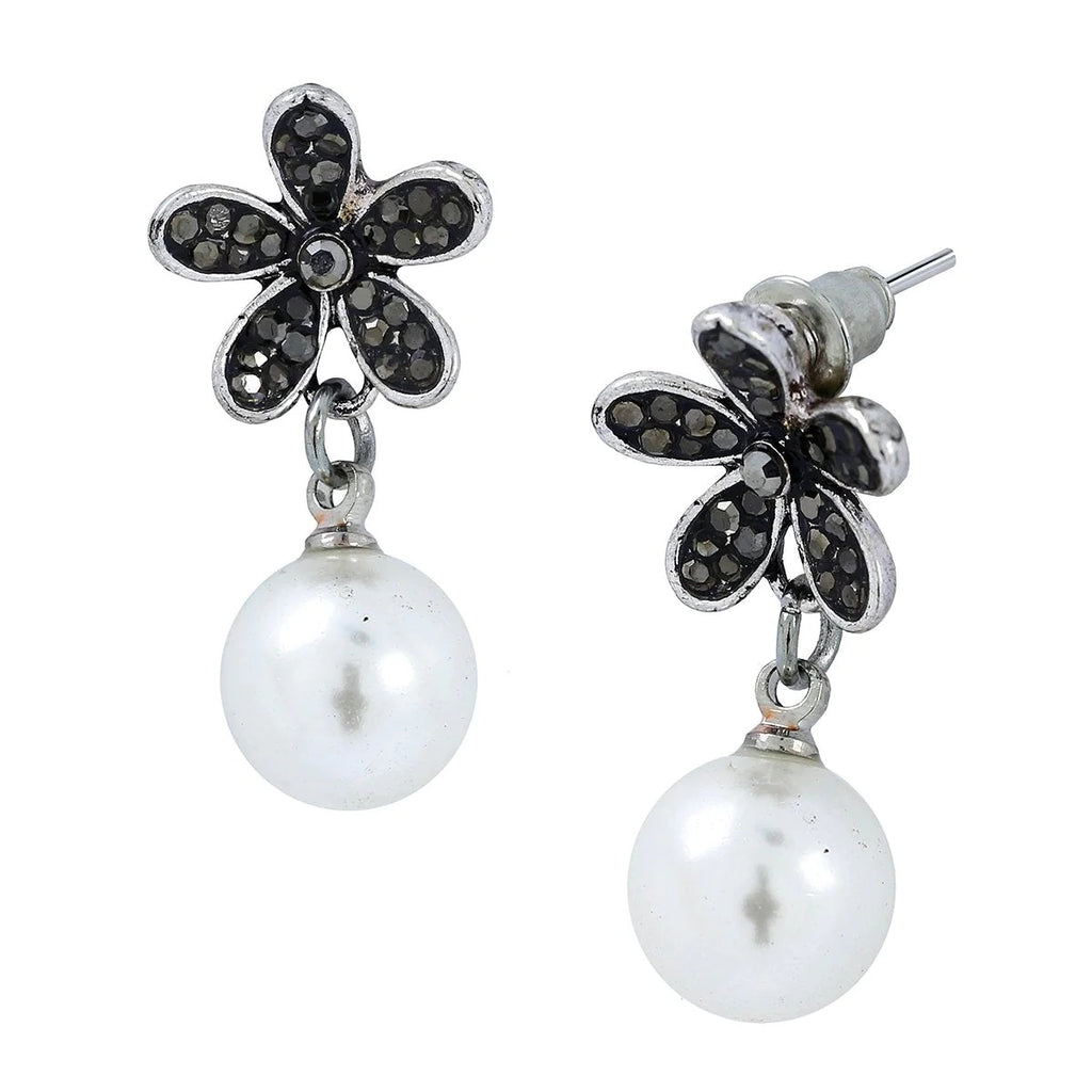 Bohemian Tribal Marcasite Pearl Drop Earrings for Women