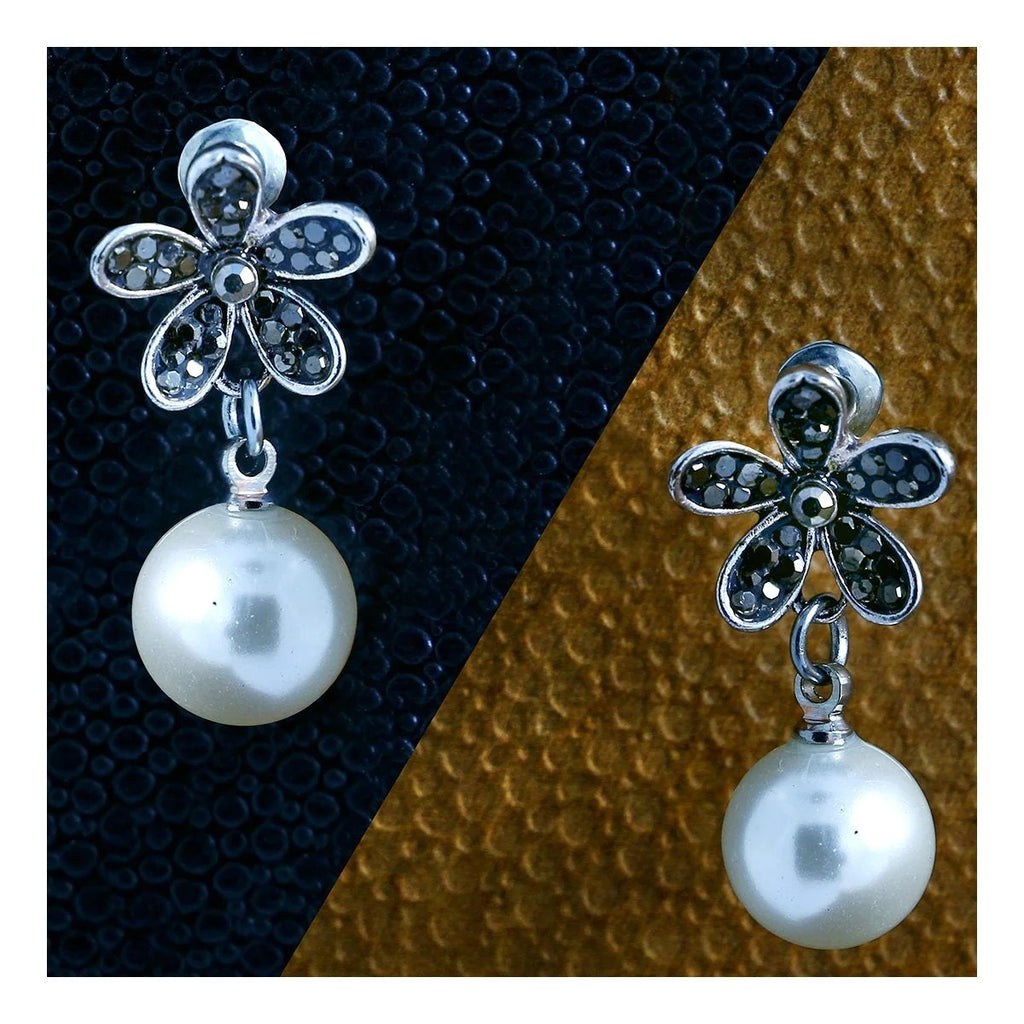 Bohemian Tribal Marcasite Pearl Drop Earrings for Women