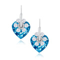 Crystal American Diamond Flower Design Blue Rhodium Stud Earrings for Women