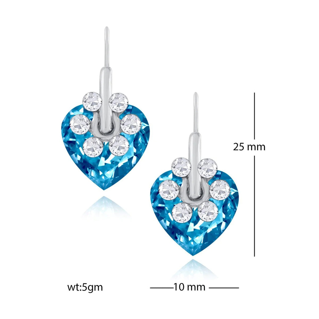 Crystal American Diamond Flower Design Blue Rhodium Stud Earrings for Women