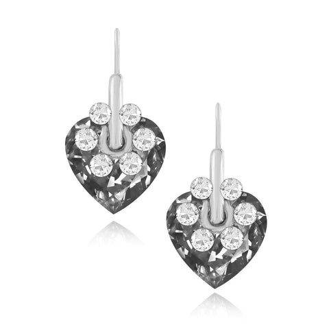 Crystal American Diamond Flower Design Black Rhodium Stud Earrings for Women