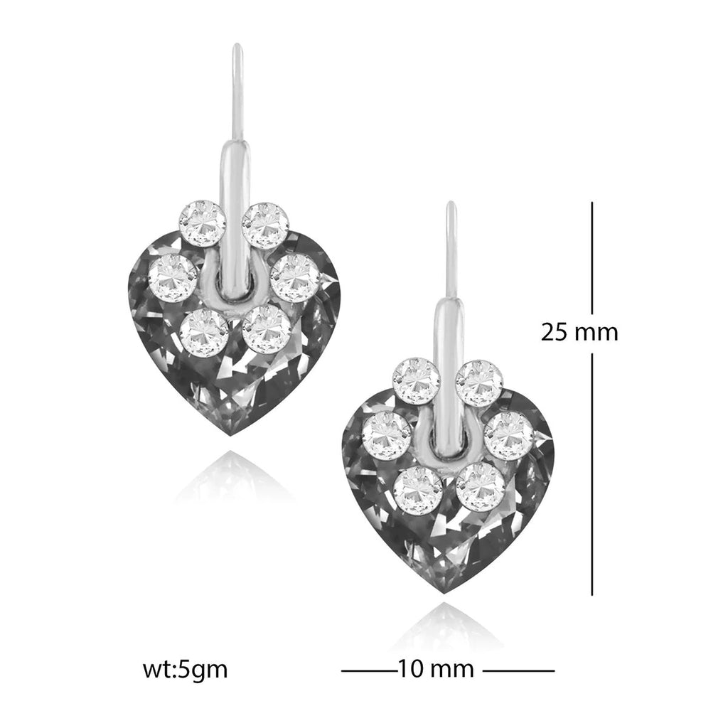 Crystal American Diamond Flower Design Black Rhodium Stud Earrings for Women