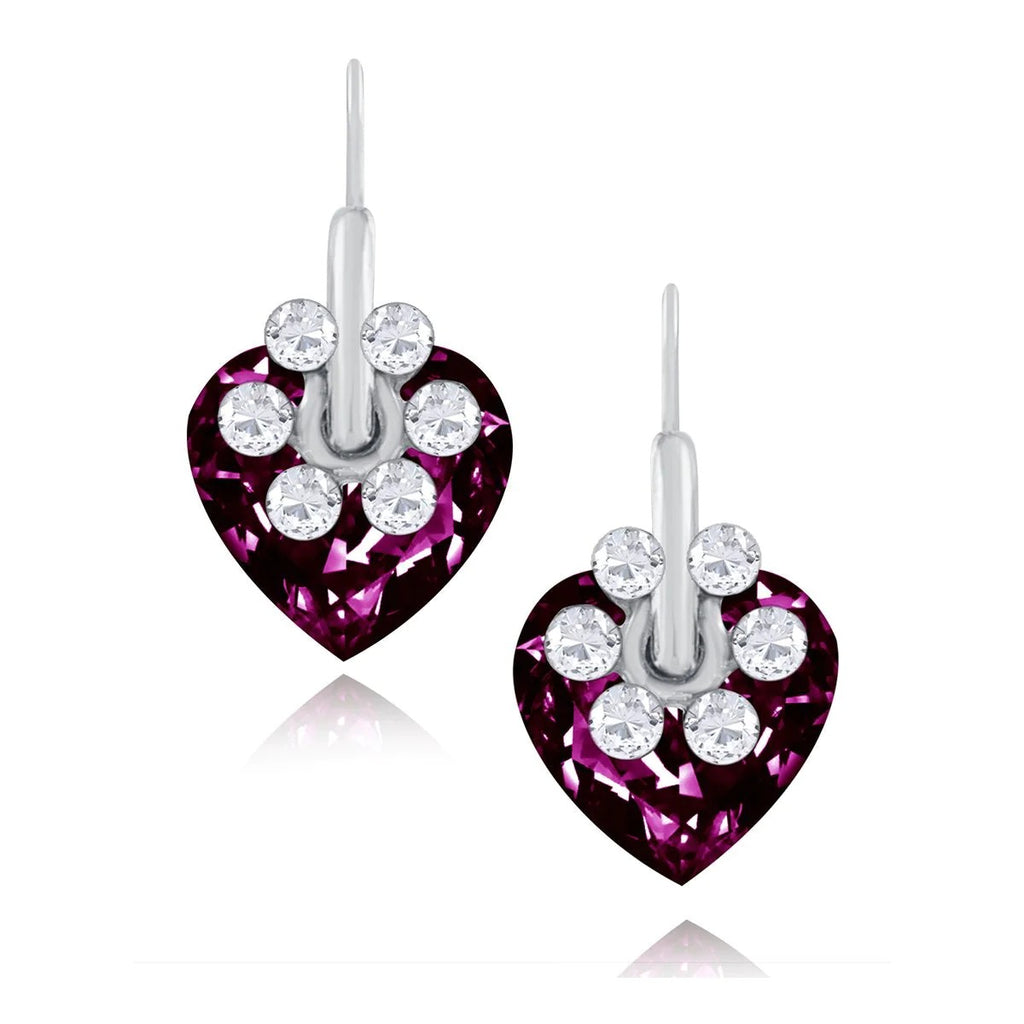 Crystal American Diamond Flower Design Maroon Rhodium Stud Earrings for Women