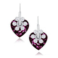 Crystal American Diamond Flower Design Maroon Rhodium Stud Earrings for Women
