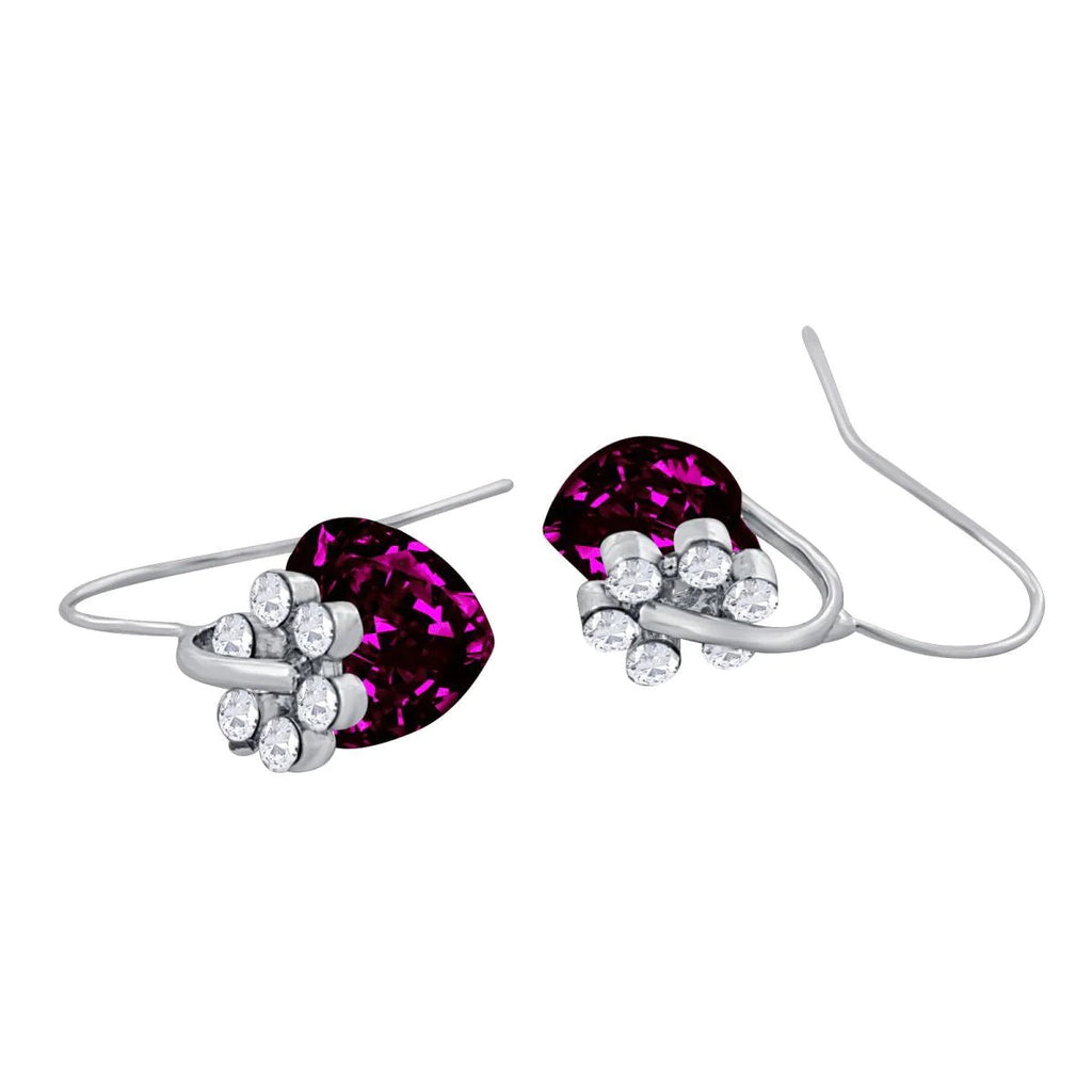 Crystal American Diamond Flower Design Maroon Rhodium Stud Earrings for Women