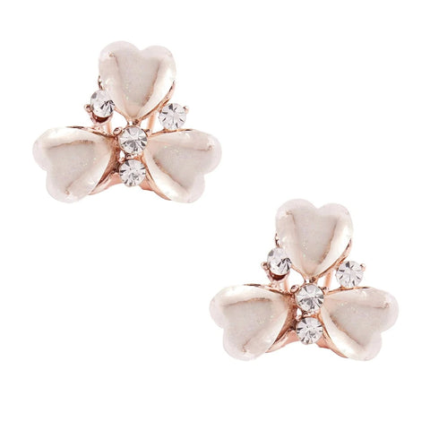 Crystal American Diamond Flower Rose Gold and White Heart Stud Earrings
