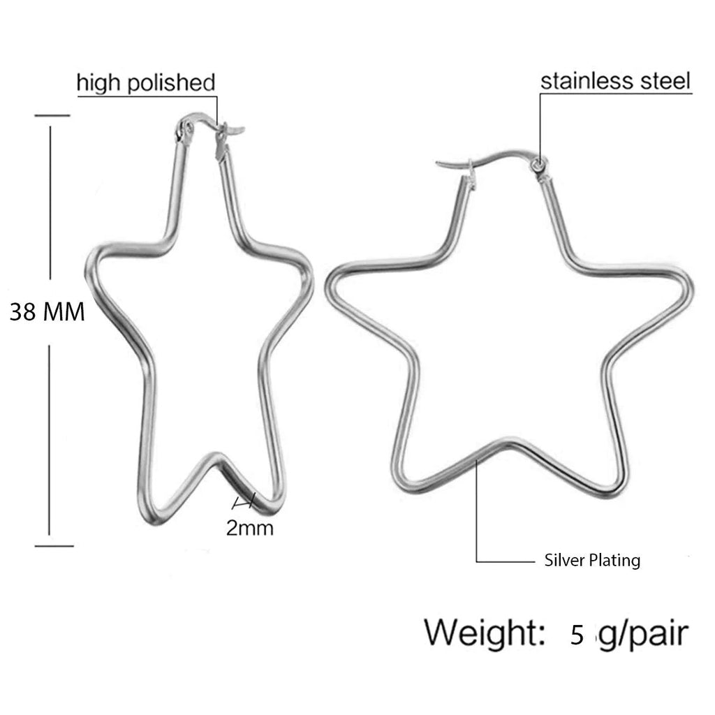 Star Hoop Silver Plated Stainless Steel Earrings for Women