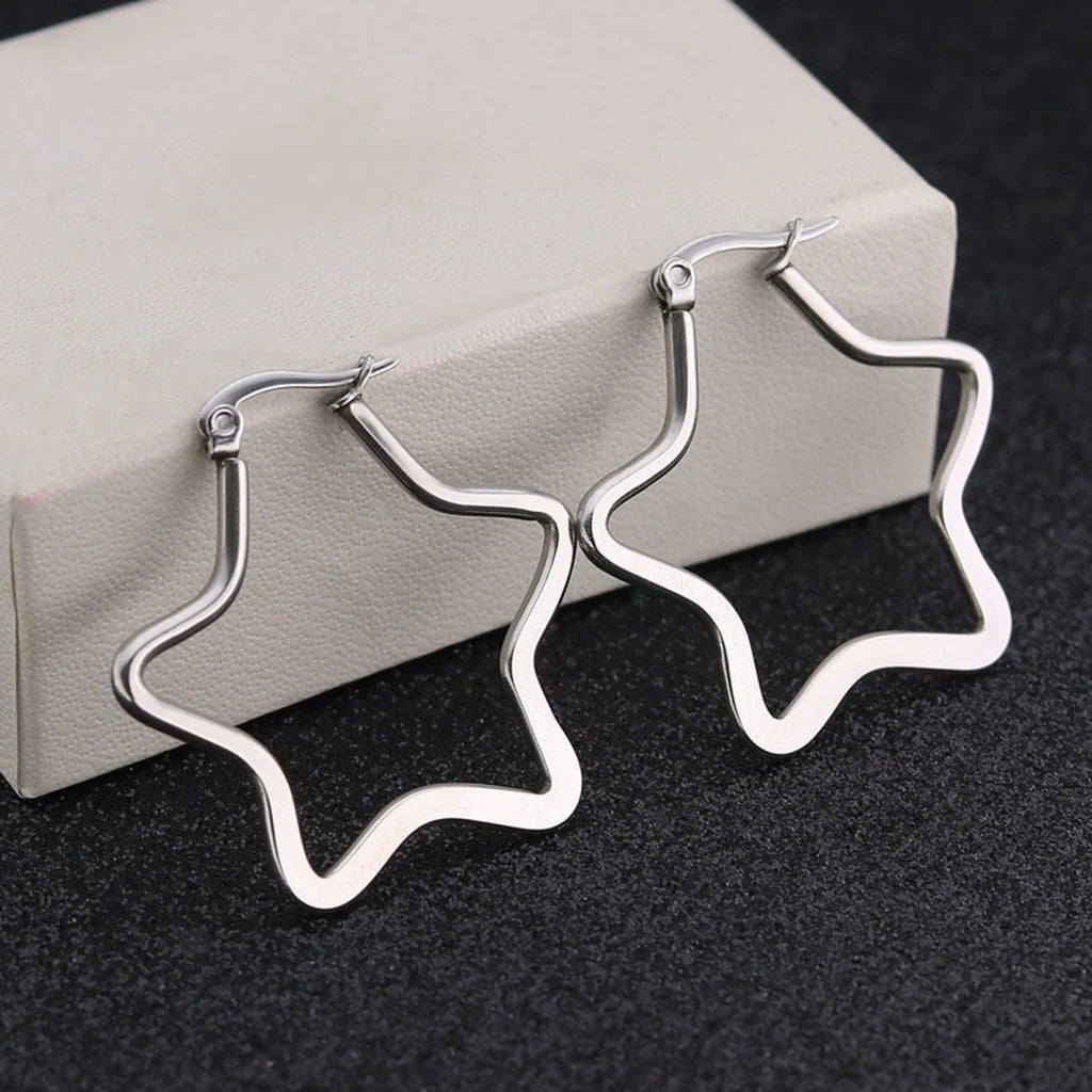 Star Hoop Silver Plated Stainless Steel Earrings for Women
